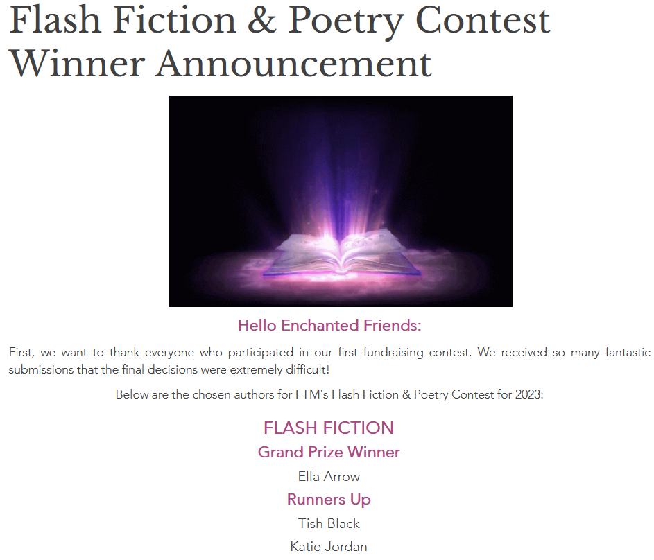 Flash Fiction & Poetry Contest Winner Announcement, Fairy Tale Magazine