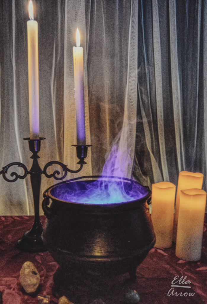 Cauldron candle crystal smoke